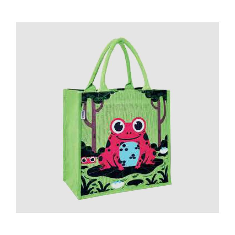 Fancy Green Jute Bag Frog Design With Logo